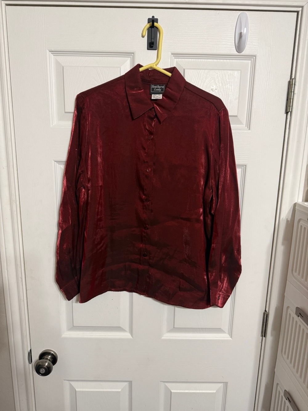 Southern Lady Deep Red Satin Dress Shirt
